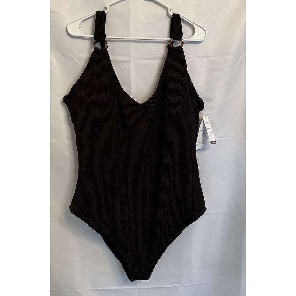 Time and Tru One Piece Swimsuit Womens Plus Size 3X ( 24W - 26W) Black NWT